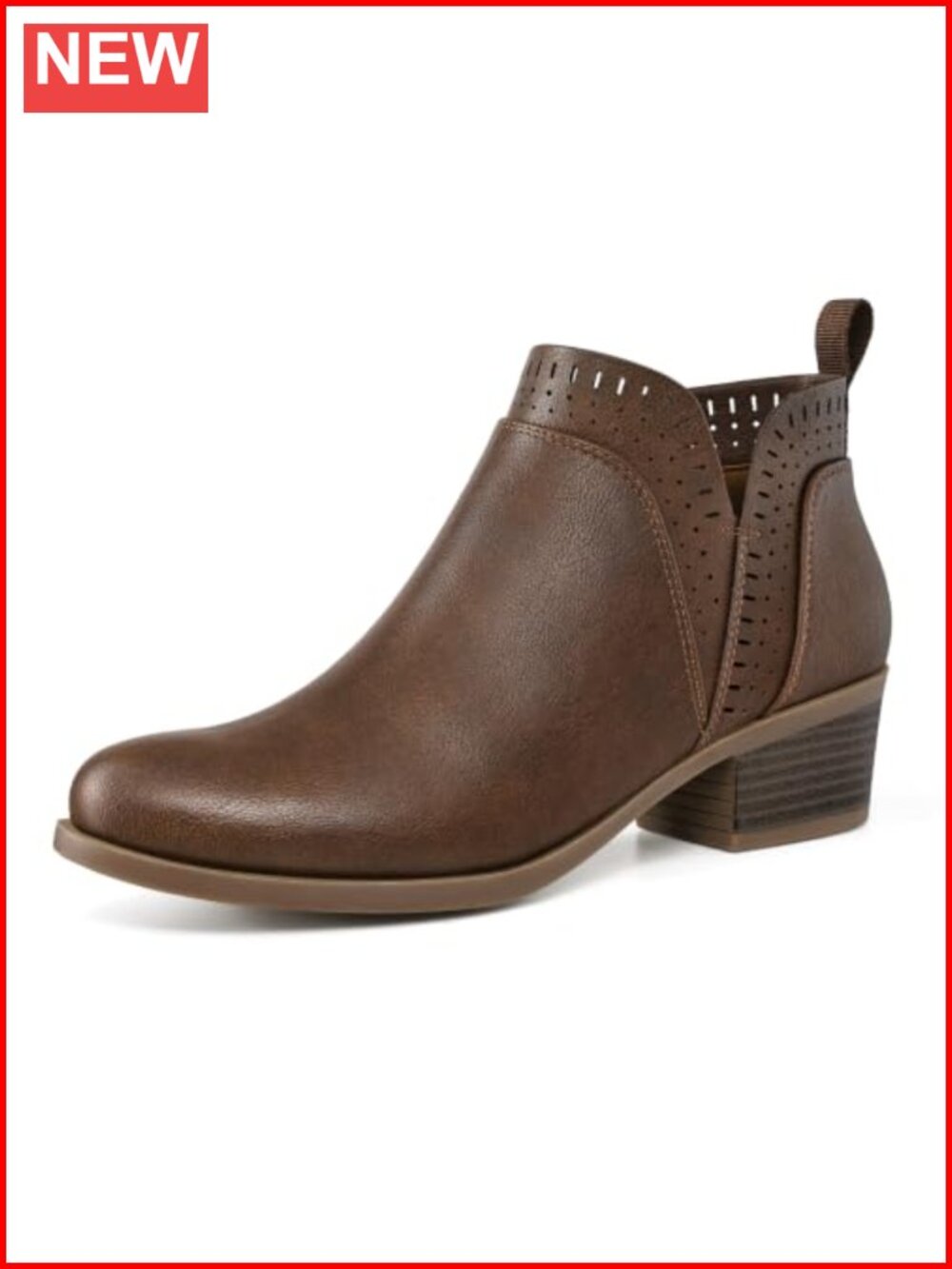 Women's Ankle Boots Chunky Block Heel Side Zipper Round Toe PU